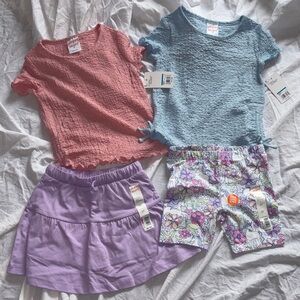 Girls Mixed Tops & Bottoms Set - Coral Pink, Light Blue, Lavender, Floral